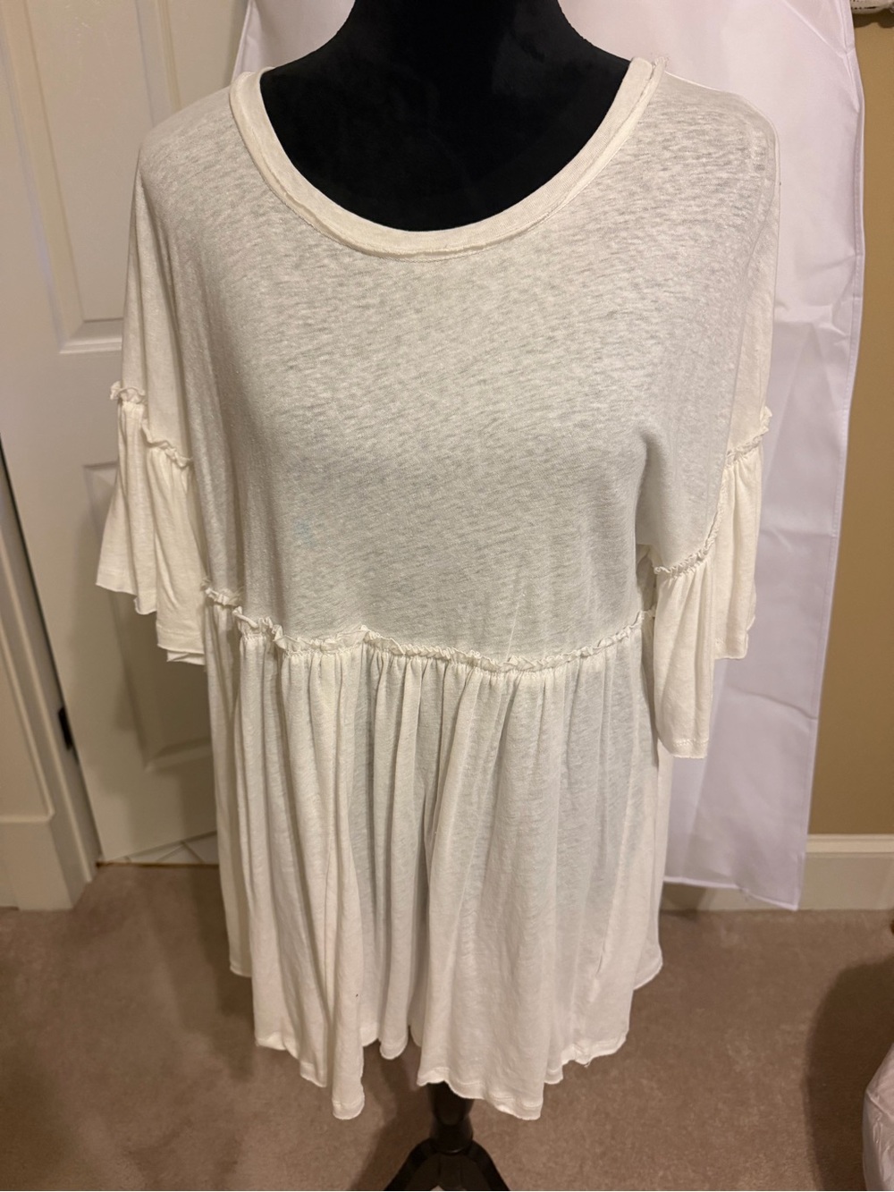 Mustard Seed Cream Ruffle Peplum Tunic Top
